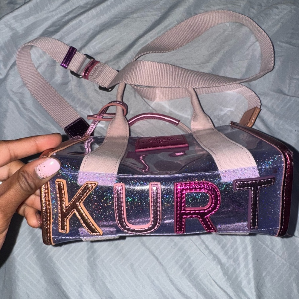 Kurt Geiger Mini Bag in Metallic Purple with Pink Strap